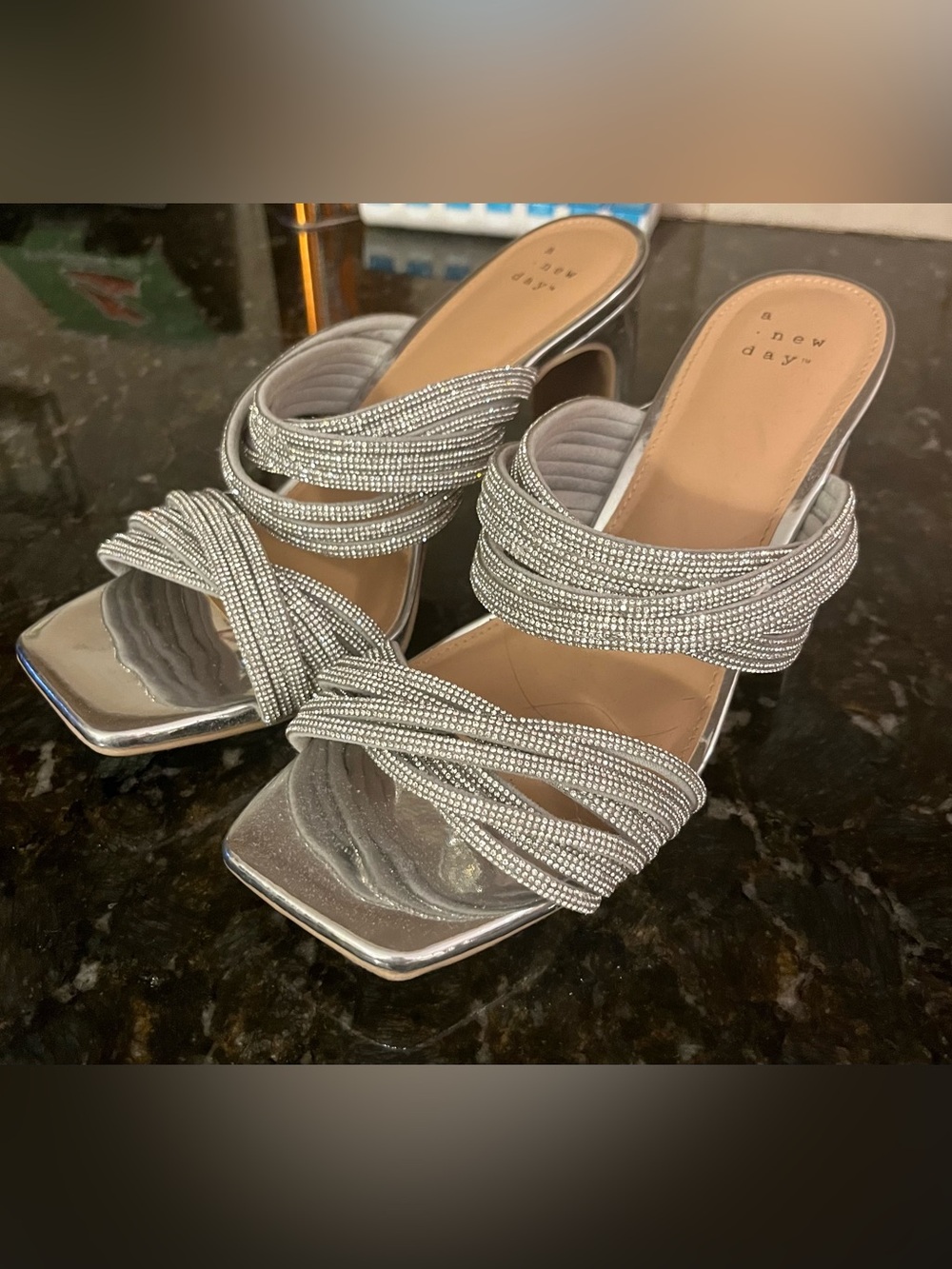 A New Day Silver Tammy Rhinestone Heels
